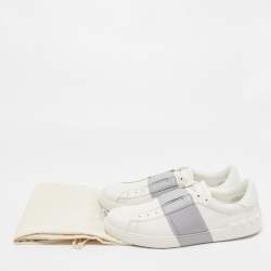 Pre Owned Valentino White/Grey Leather Rockstud Slip On Sneakers Size 45