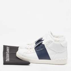 Valentino White/Navy Blue Leather Open High Sneakers Size 43