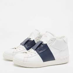 Valentino White/Navy Blue Leather Open High Sneakers Size 43