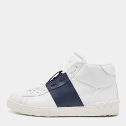 Valentino White/Navy Blue Leather Open High Sneakers Size 43