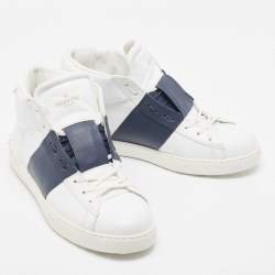 Valentino White/Navy Blue Leather Open High Sneakers Size 43