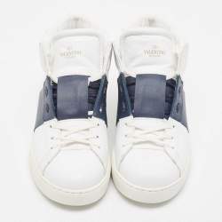 Valentino White/Navy Blue Leather Open High Sneakers Size 43