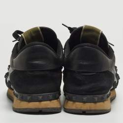 Pre Owned Valentino Black Leather and Suede Rockrunner Sneakers Size 43