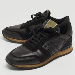 Pre Owned Valentino Black Leather and Suede Rockrunner Sneakers Size 43