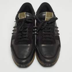 Pre Owned Valentino Black Leather and Suede Rockrunner Sneakers Size 43