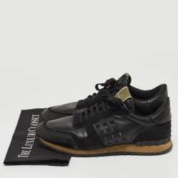 Pre Owned Valentino Black Leather and Suede Rockrunner Sneakers Size 43