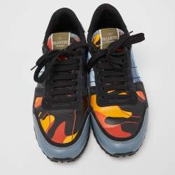 Valentino Multicolor Camo Print Canvas and Leather Rockrunner Sneakers Size 41