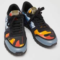 Valentino Multicolor Camo Print Canvas and Leather Rockrunner Sneakers Size 41