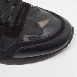 Pre Owned Valentino Black/Metallic Leather and Suede Rockrunner Sneakers Size 43