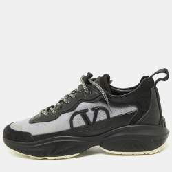 Valentino Black/Grey Leather,Suede and Mesh Bounce Low Top Sneakers Size 39
