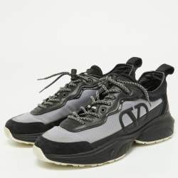 Valentino Black/Grey Leather,Suede and Mesh Bounce Low Top Sneakers Size 39