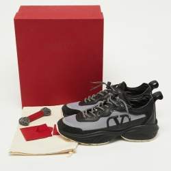 Valentino Black/Grey Leather,Suede and Mesh Bounce Low Top Sneakers Size 39