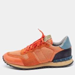Valentino Orange Leather and Mesh Rockrunner Sneakers Size 41