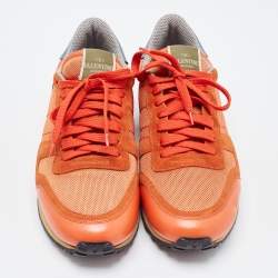 Valentino Orange Leather and Mesh Rockrunner Sneakers Size 41