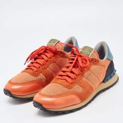 Valentino Orange Leather and Mesh Rockrunner Sneakers Size 41
