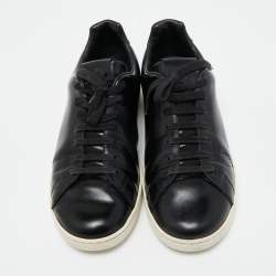 Pre Owned Valentino Black Leather VLogo Low Top Sneakers Size 42.5 
