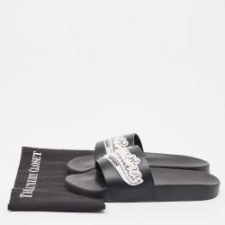 Valentino Black Rubber Logo Patch Pool Slide Flat Size 40