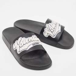 Valentino Black Rubber Logo Patch Pool Slide Flat Size 40