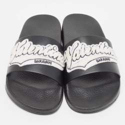Valentino Black Rubber Logo Patch Pool Slide Flat Size 40
