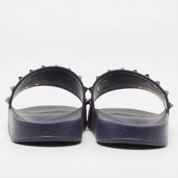 Valentino Dark Blue Rubber Rockstud Pool Slide Flats Size 40