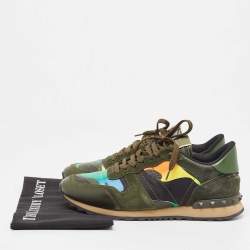 Pre Owned Valentino Multicolor Camo Print Leather and Suede Rockrunner Sneakers Size 41
