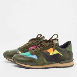 Pre Owned Valentino Multicolor Camo Print Leather and Suede Rockrunner Sneakers Size 41