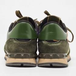 Pre Owned Valentino Multicolor Camo Print Leather and Suede Rockrunner Sneakers Size 41