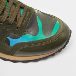 Pre Owned Valentino Multicolor Camo Print Leather and Suede Rockrunner Sneakers Size 41