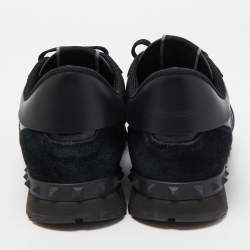 Valentino Dark Blue/Grey Suede And Camo Nylon Rockstud Sneakers Size 41.5