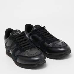 Valentino Dark Blue/Grey Suede And Camo Nylon Rockstud Sneakers Size 41.5