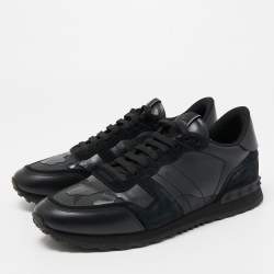 Valentino Dark Blue/Grey Suede And Camo Nylon Rockstud Sneakers Size 41.5