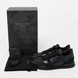 Valentino Dark Blue/Grey Suede And Camo Nylon Rockstud Sneakers Size 41.5