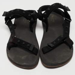 Valentino Black Canvas Rockstud Strappy Sandals Size 43
