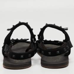 Valentino Black Canvas Rockstud Strappy Sandals Size 43