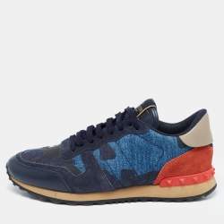 Valentino Multicolor Camouflage Denim and Leather Rockrunner Sneakers Size 41