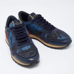 Valentino Multicolor Camouflage Denim and Leather Rockrunner Sneakers Size 41