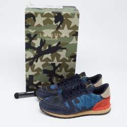 Valentino Multicolor Camouflage Denim and Leather Rockrunner Sneakers Size 41