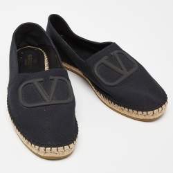 Pre Owned Valentino Black Canvas VLogo Slip On Espadrilles Loafers Size 42