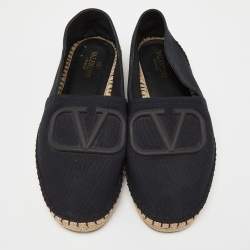 Pre Owned Valentino Black Canvas VLogo Slip On Espadrilles Loafers Size 42