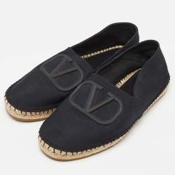 Pre Owned Valentino Black Canvas VLogo Slip On Espadrilles Loafers Size 42