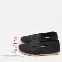 Pre Owned Valentino Black Canvas VLogo Slip On Espadrilles Loafers Size 42