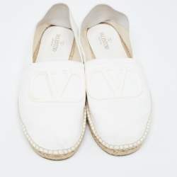 Valentino White Canvas VLogo Slip On Espadrilles Loafers Size 44.5