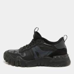 Valentino Black Camo Print Canvas, Leather and Suede Rockrunner Sneakers Size 43.5