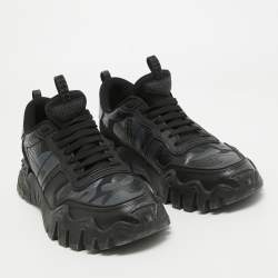 Valentino Black Camo Print Canvas, Leather and Suede Rockrunner Sneakers Size 43.5
