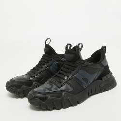 Valentino Black Camo Print Canvas, Leather and Suede Rockrunner Sneakers Size 43.5