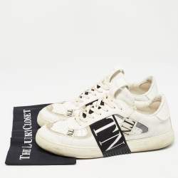 Pre Owned Valentino White/Black Leather VLTN Sneakers Size 45