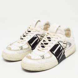 Pre Owned Valentino White/Black Leather VLTN Sneakers Size 45
