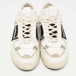 Pre Owned Valentino White/Black Leather VLTN Sneakers Size 45