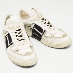 Pre Owned Valentino White/Black Leather VLTN Sneakers Size 45