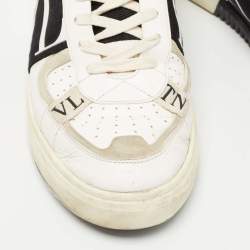 Pre Owned Valentino White/Black Leather VLTN Sneakers Size 45